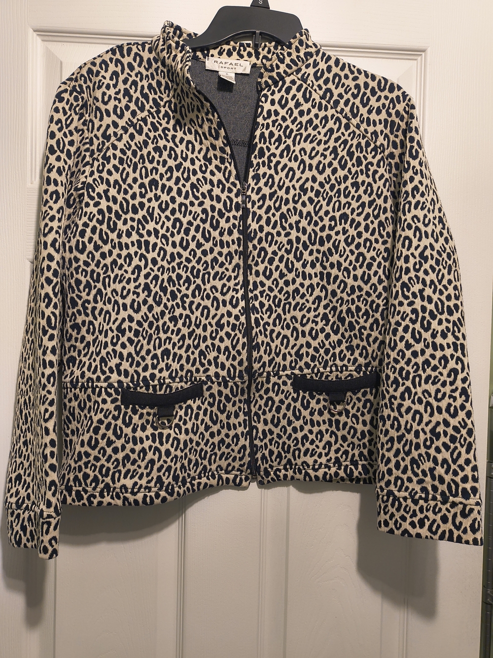 RAFAEL Black and Cream Leopard Print Zip Jacket